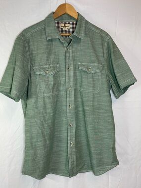 Woolrich Men's Short Sleeve Green Button-Up Workshirt Large
